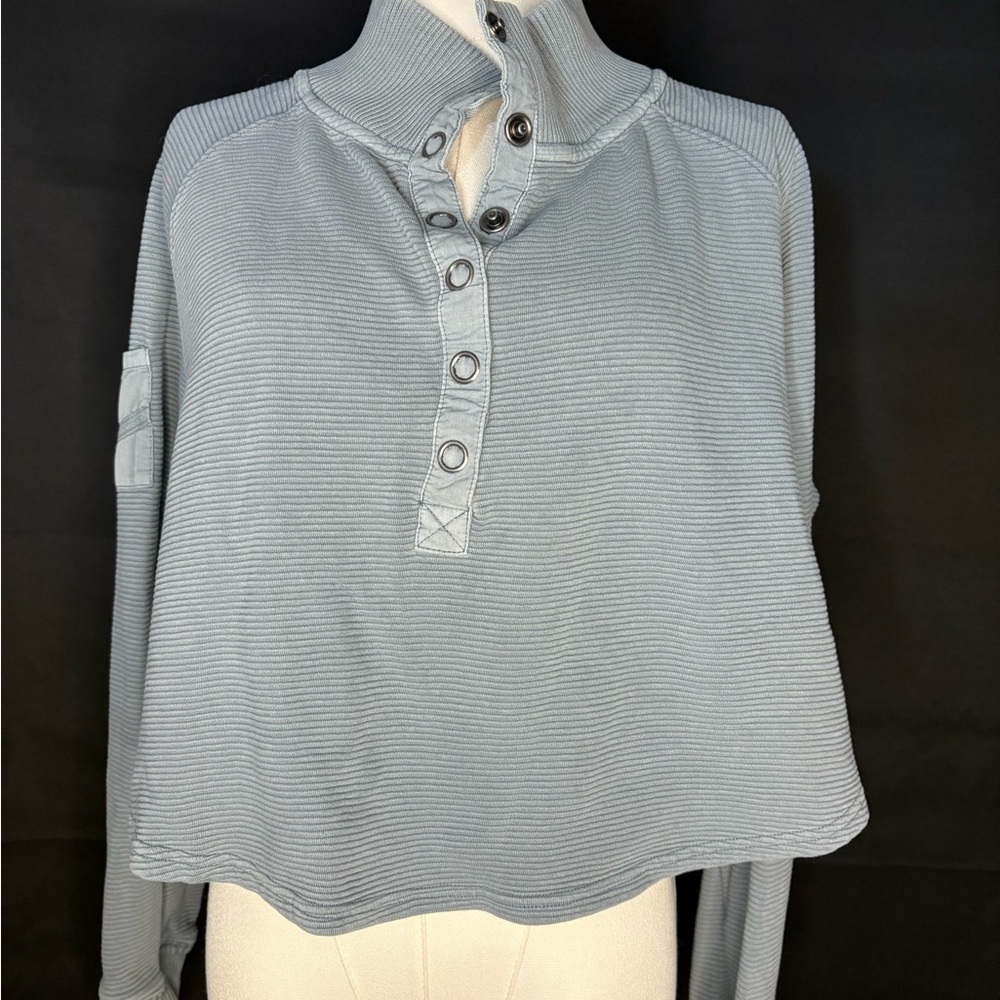 FP movement Light Blue Ribbed Henley Button-Up Sweater